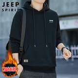 JEEP SPIRIT吉普卫衣男连帽秋季休闲宽松长袖T恤男打底衫男 黑色加绒 XL