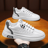 鞋子男夏季透气板鞋男皮面休闲工作鞋时尚运动鞋小白鞋潮流开车鞋 R001白色 41