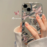 鹿途者 DEERWALK韩风ins唯美蝴蝶镜面适用苹果16promax手机壳iphone17pro女款12自带镜头膜13Pro小众高级感网红 玫瑰金色蝴蝶-电镀银波纹镜子 iPhone 16 Pro 
