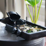 迁山 家居客厅喷泉摆件 创意陶瓷工艺品装饰 流水摆件鱼缸办公室乔迁开业礼 大号+雾化