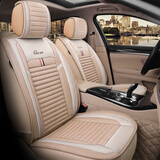 老垫家新款亚麻汽车坐垫四季通用全包围养生布艺座垫汽车座套全包座套 经典舒适款-温馨米-标准版 全车五座-下单留言车型