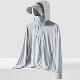 BRELRMON防晒衣女男夏季薄款防紫外线可拆外套冰丝透气皮肤风衣防晒服骑行 KY9109A银灰-男 3XL