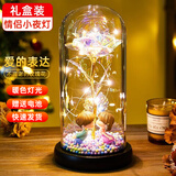 鱼七秒永生花玫瑰花平安夜夜灯摆件情人节生日礼物女生圣诞节送妈妈女友 彩色永生花玻璃罩小夜灯-暖灯