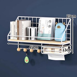 王星和月墙上置物架免打孔寝室床头宿舍收纳神器墙壁挂卧室书桌隔板收纳架 白色-加大【升级加固-带纸巾架】