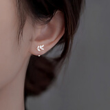 BJYL满钻树叶S999足银耳钉女养耳洞睡觉免摘耳环2025新款纯银耳饰礼物 树叶耳钉一对