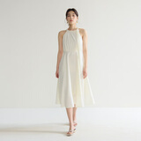 独束微胖MM大码女装法式气质感高腰显瘦A摆挂脖吊带连衣裙 椰奶白连衣裙 XL (尺码：3) 拍前和客服确认尺码