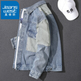 真维斯（Jeanswest）牛仔外套男春秋季宽松工装夹克拼接复古水洗痞帅上衣男装 NSB8212 蓝色【春秋款】 2XL