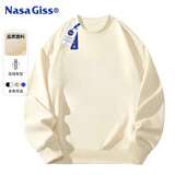 NASA GISS圆领卫衣男纯色基础款上衣情侣款百搭长袖T恤 杏色圆领常规 XL 