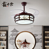 黄老头新中式胡桃色吸顶灯透镜led客厅照明灯饰仿古中国风橡木中山灯具 吉祥如意风扇灯 变频遥控