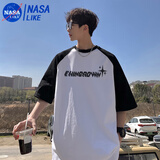 NASALIKE男士短袖t恤夏季美式高街潮流拼接撞色插肩袖320g重磅纯棉半袖衫 C33黑色 2XL 140-160斤