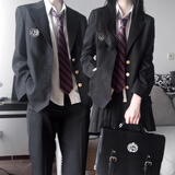 唐号（tanghao）dk制服西装男套装日系复古学生情侣jk班服学院风春秋季西服外套潮 黑色西服+白色衬衫+黑西裤+胸牌 XL