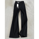 卡图弛美式复古弯刀牛仔裤男春秋季潮流高街vibe修身窄版显瘦微喇裤子 黑色 XL