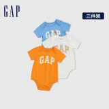 Gap婴儿春季LOGO纯棉连体衣儿童装404329开裆裤三件装 蓝橙白组合 80cm(9-18月)尺码偏小，选大一码
