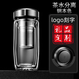 春寒大容量鹅蛋杯 玻璃杯定制 双层加厚玻璃杯车载便携泡茶杯礼品定制 钢本色+304茶水分离细网 500ml