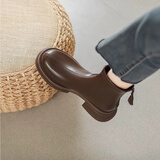 斤慕秋冬马丁靴软皮女英伦风厚底棕色百搭短靴弹力靴单靴瘦瘦靴女 棕色马丁靴【36码】