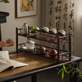 素田（Sutian）新中式茶杯架子茶桌置物架博古架茶壶茶具茶台收纳架展示架摆件架 【楠竹】紫檀色双层杯架带沥水50长