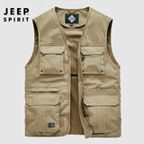 JEEP SPIRIT吉普马甲男春秋户外运动多口袋网眼钓鱼速干背心男外套