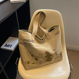 酷达妮秋冬大容量帆布包女休闲单肩包日系布袋手提袋学生上课通勤托特包 卡其