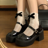 心楠复古英伦风玛丽珍小皮鞋女春秋高跟鞋粗跟女百搭鞋日系厚底JK单鞋 玛丽珍鞋黑色【37】