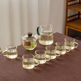 高茗 公道杯耐热玻璃透明一体月牙过滤茶水分离杯泡茶公杯分茶器茶具 月落+盖碗+茶杯【6只】