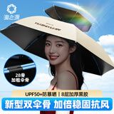 渔之源钓鱼伞帽头戴式雨伞帽防晒斗笠折叠头顶伞大号遮阳防雨帽伞父亲节 【咖色 橡胶圈】双伞骨黑胶 特大号+冰袖