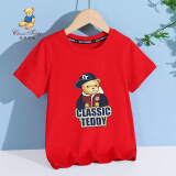 Classic Teddy精典泰迪儿童短袖T恤童装女童上衣男童夏装宝宝衣服1 棒球帽子熊织标短袖大红 120