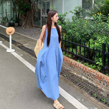 小野七天蓝色无袖法式背心连衣裙子女纯欲夏季2025新款海边度假气质长裙 蓝色 S