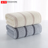 金号（KING SHORE）纯棉毛巾2条装加厚成人洗脸情侣男女柔软吸水洗脸面巾 提缎条纹灰*1棕*1