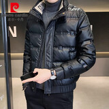 皮尔卡丹（pierre cardin）羽绒服男士2025年新款冬季韩版潮流加厚修身帅气立领短款保暖外套 黑色 2XL