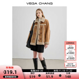 VEGA CHANG皮毛一体短外套女2024年秋冬宽松显瘦旷野美拉德毛绒保暖夹克外套 布朗棕（长款） S