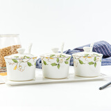 金岚玉骨瓷调料罐三件套带骨瓷托盘调料罐子3个套装调味罐 香榭丽舍-调料罐三件套