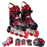 美洲狮（COUGAR） 轮滑鞋可调成人儿童套装溜冰鞋 闪光男女旱冰鞋滑冰鞋 LSG/P6 黑红(前轮闪光)(全套) L(实际37-41码)