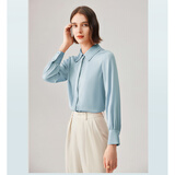 欧黎蔓（OULIMAN）重磅桑蚕丝优雅时尚衬衫女2024秋季新款百搭高级感真丝上衣长袖 雾霾蓝 170/92A/L