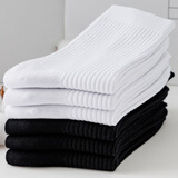 楼棉【爆卖50万双】袜子男士纯色小白袜吸汗防臭中筒袜秋冬季双针棉袜 3黑+3白 6双 均码