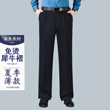 阿悠胖夏季商务大码犀牛褶西裤宽松中老年免烫休闲裤 黑色薄款 36/2尺8
