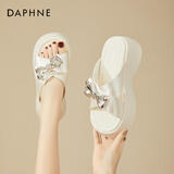 达芙妮拖鞋女外穿夏凉鞋女2025夏季新款厚底松糕一字拖居家软底沙滩女鞋 米色BN4624303006 36