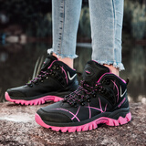 郁克（YUKE）登山鞋女男士户外旅游鞋防水防滑高帮耐磨徒步鞋工装鞋情侣款 2026-1黑梅红女款(35-42) 38