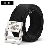 生活者加长双环扣帆布腰带男士皮带女韩版青少年牛仔裤带军训学生布带潮 黑色 120cm