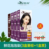 韩愢天然植物鲜花泡泡染发膏王姬代言黑色纯韩思生态3d艾尚彩染发焗油 3盒栗棕+1盒黑D601（送护发素）