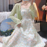 妃莉杋（FeiLiFan）碎花吊带连衣裙夏季女装2025年新款法式温柔风甜美收腰显瘦裙子女 吊带裙子+外披 M 【98-108斤】