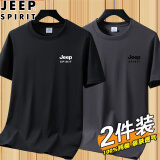 吉普（JEEP）2024新款纯棉短袖T恤男圆领宽松薄款男士夏季休闲半袖体恤打底衫 DX黑色+铁灰 XL(建议120-135斤)