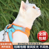 酷奇宠【可调松紧】猫绳猫链猫咪牵引绳防挣脱遛猫绳背心式溜猫绳子猫链 蓝橙双拼 XXS码 建议3-6斤内