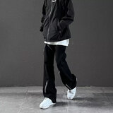 可扬慕美式vibe裤子ins高街潮牌拉链黑色工装牛仔裤男修身直筒微喇叭裤 黑色E66 L 建议【100斤-120斤】