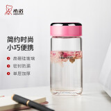希诺单层玻璃杯家用办公水杯女高颜值便携泡茶杯子XN-9055粉色 330mL