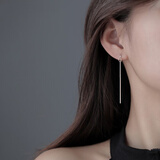 蔓笙纯S999足银水滴耳线女气质简约长款耳坠夏时尚新款个性养耳洞耳钉 999银流苏耳线一对