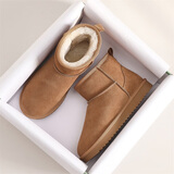 ZHR则则雪地靴女圆头套脚舒适磨砂皮女靴百搭透气保暖棉鞋简约百搭 驼色 40