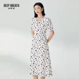 深呼吸DEEP BREATH女装法式V领气质收腰碎花连衣裙A500197 白-黑点 M (3码)