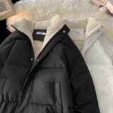 QGF加绒加厚棉衣棉服女冬季新款保暖美式立领外套高级感宽松百搭棉袄 黑色 XL