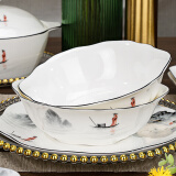 红牡丹 陶瓷碗家用微波炉面碗汤碗创意大碗水煮鱼汤盆和面盆釉中彩 江山如画9英寸莲花碗 2个 可微波