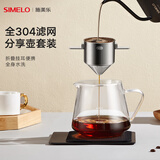 SIMELO施美乐咖啡滤网双层不锈钢304咖啡过滤器折叠挂耳手冲过滤网 304滤网+高硼硅玻璃分享壶600ML